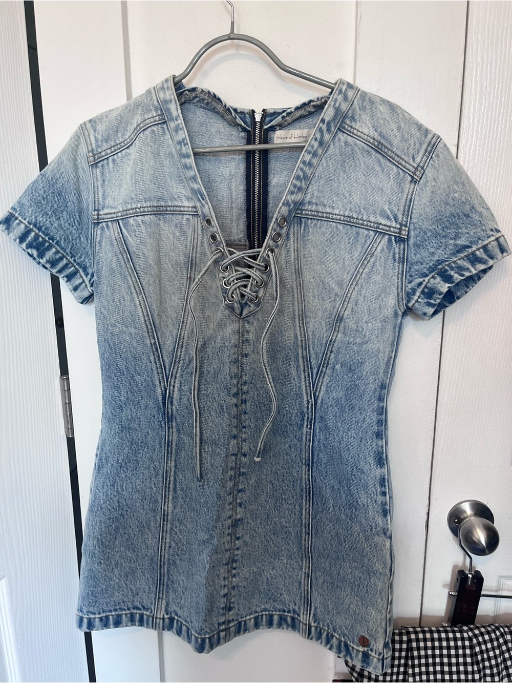 House of Harlow 1960 Light Blue Denim Lace-Up Mini Dress